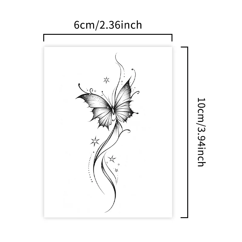 Temporary Tattoo Sticker Stars Butterfly Herbal Formula Waterproof Long Lasting Fresh Aesthetic Line Drawing Style for Arm Leg M