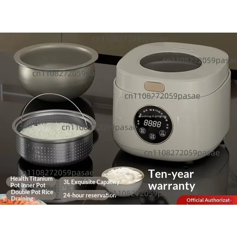 Household rice cooker double inner pot 3L, titanium enamel inner pot multi-function touch control rice cooker