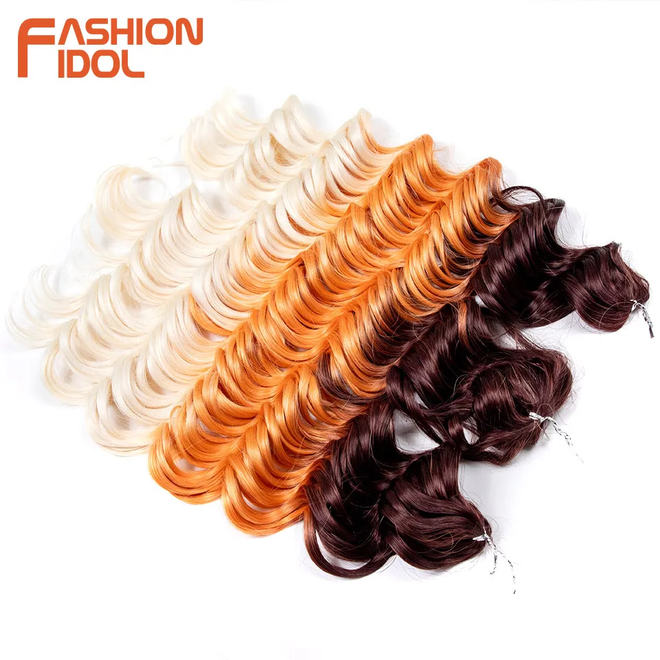 FASHION IDOL 24inch 300g/3pcs Deep Wavy Passion Twist Crochet Hair Synthetic Ombre Rainbow Water Wave Braiding Hair Extensions