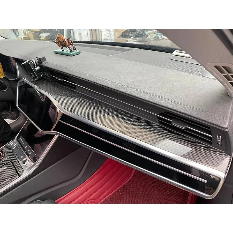 8pcs Replacement Carbon Fiber Interior Trims Dashboard Cover Panel Center Console Cover for A6 C8