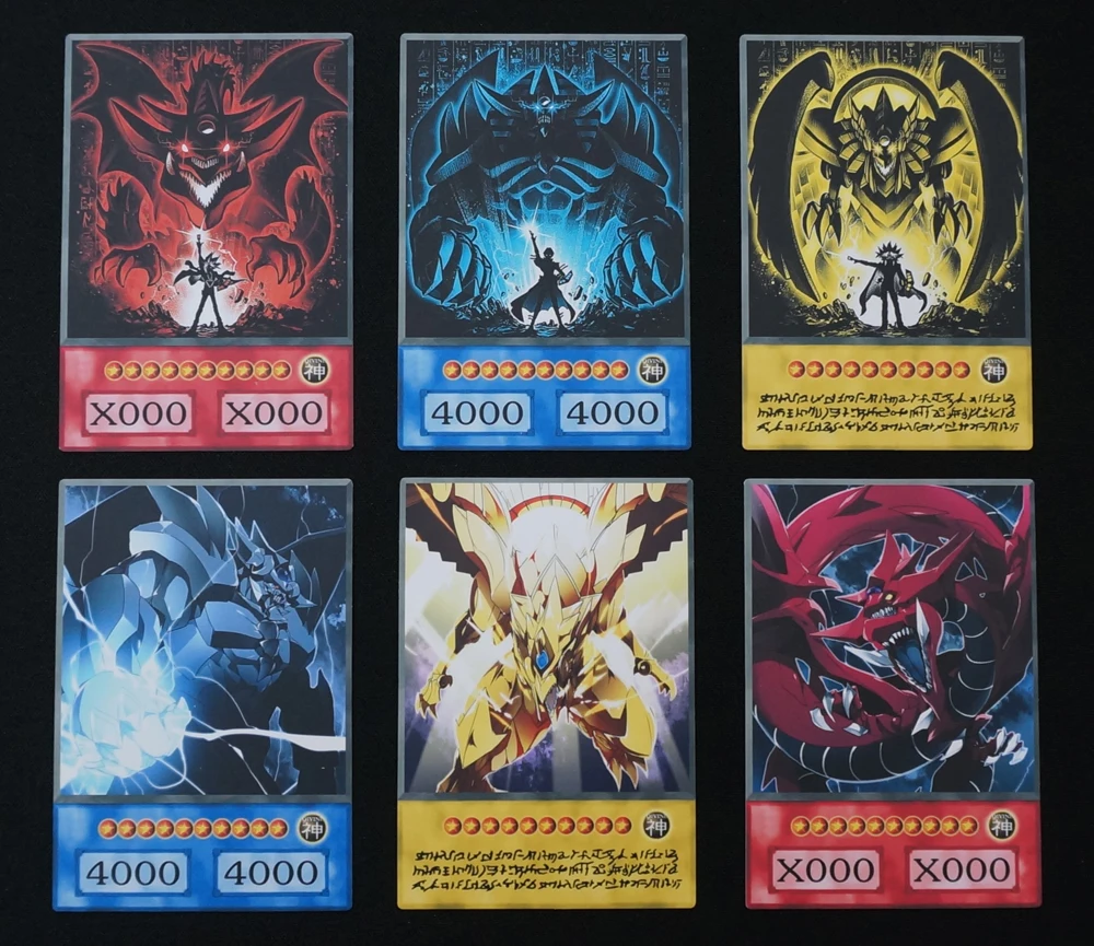 24pcs/set Yugioh Anime Style 3 Egyptian Gods Orica Different Artwork Ra Slifer Obelisk Non-Official Game Collection Paper Cards