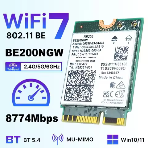 Wi-Fi 7 BE200 Bluetooth 5.4 Wifi Card 8774Mbps BE200NGW Tri-band 2.4/5G/6G Wireless Network Adapter For Windows 10/11 PC Laptop