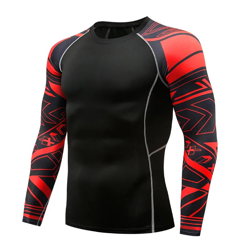 Compression Shirt Men Printed Sports Fitness Tight Training Top Running Long Sleeve T-shirt Workout Clothes Sportswear Gym Wear