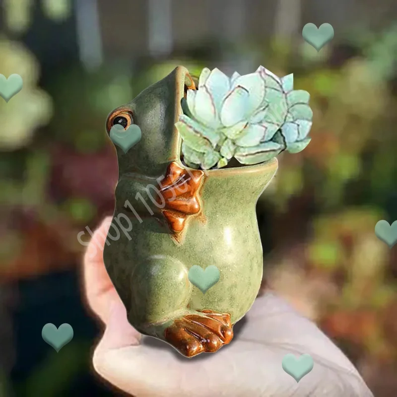 Frogs Shape Ceramic Flowerpot, Vase Creative Cute Bonsai Planter Home Decoration Succulent Animal