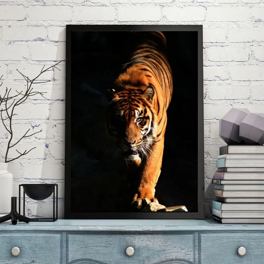 Animal tiger Poster Self-adhesive Art Poster Retro Kraft Paper Sticker DIY Room Bar Cafe Vintage Decorative Painting