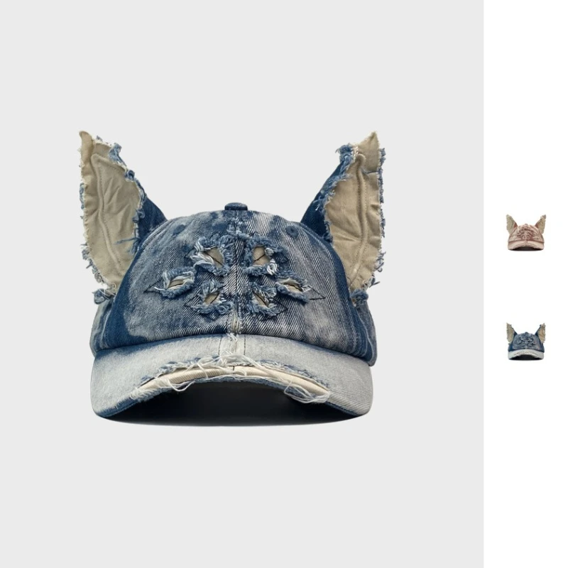 

Sweet and Cute Rabbit Ear Knitted Hat for Women Versatile for Making Old Washed Warm Hat for Autumn and Winter Trendy