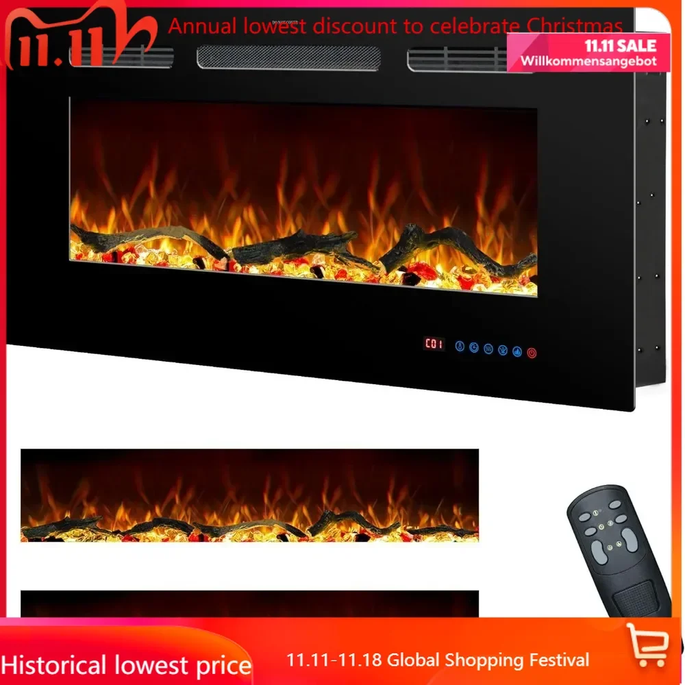 

Electric Fireplace Inserts, Recessed and Wall Mounted Fireplace Heater for Indoor Use with Remote Control, 13 Color Fl