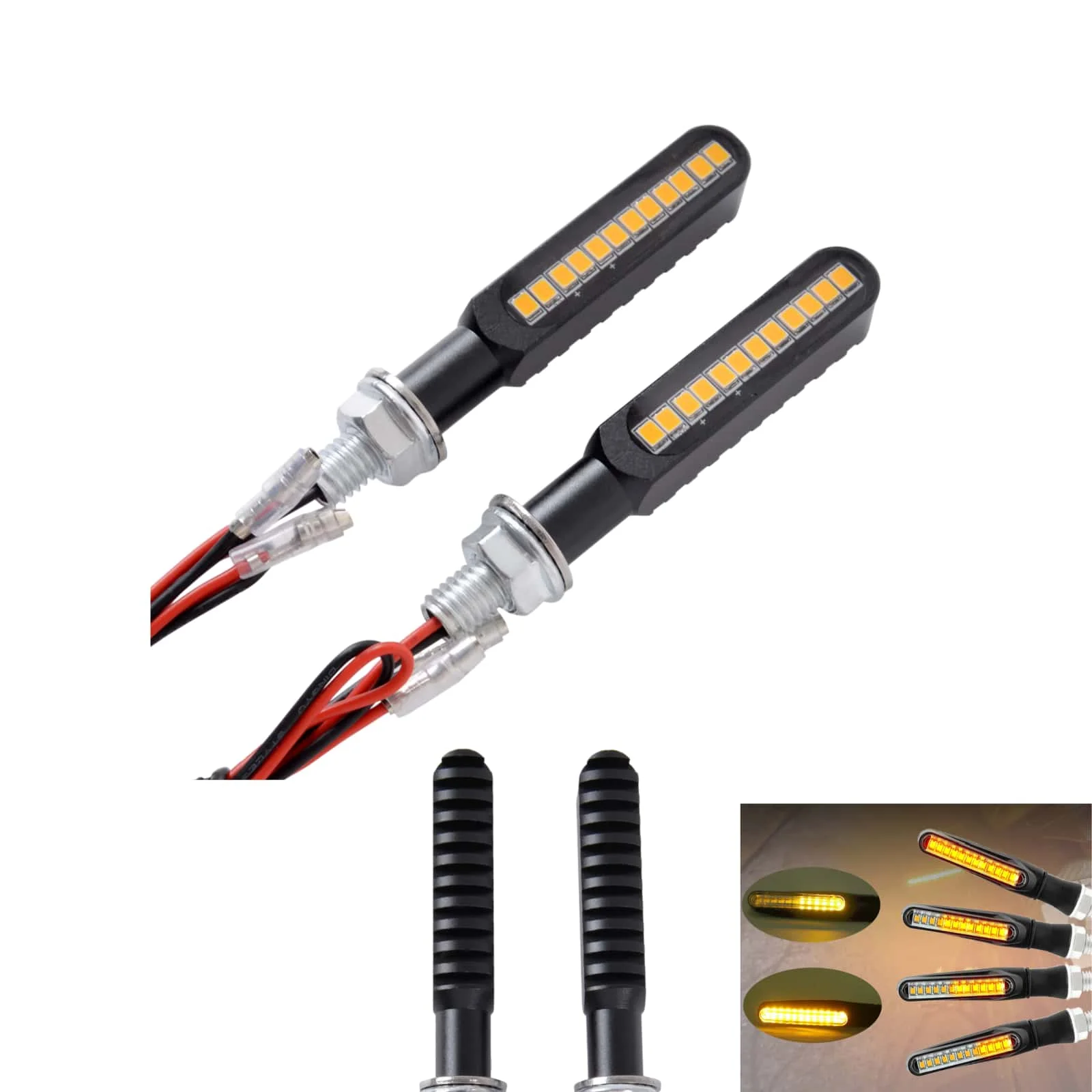 For Kawasaki Honda Yamaha Universal Motorcycle LED Turn Signal Light CNC Aluminium Flowing Amber Indicator Blinker DRL Lamp