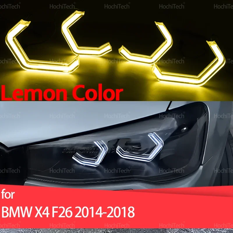 

Для BMW X4 F26 14-18 XDrive20i 28i 35i M40i 20d 30d 35d Crystal M4 Style Лимонно-желтые ангельские глазки Комплект колец светодиодных фар DRL