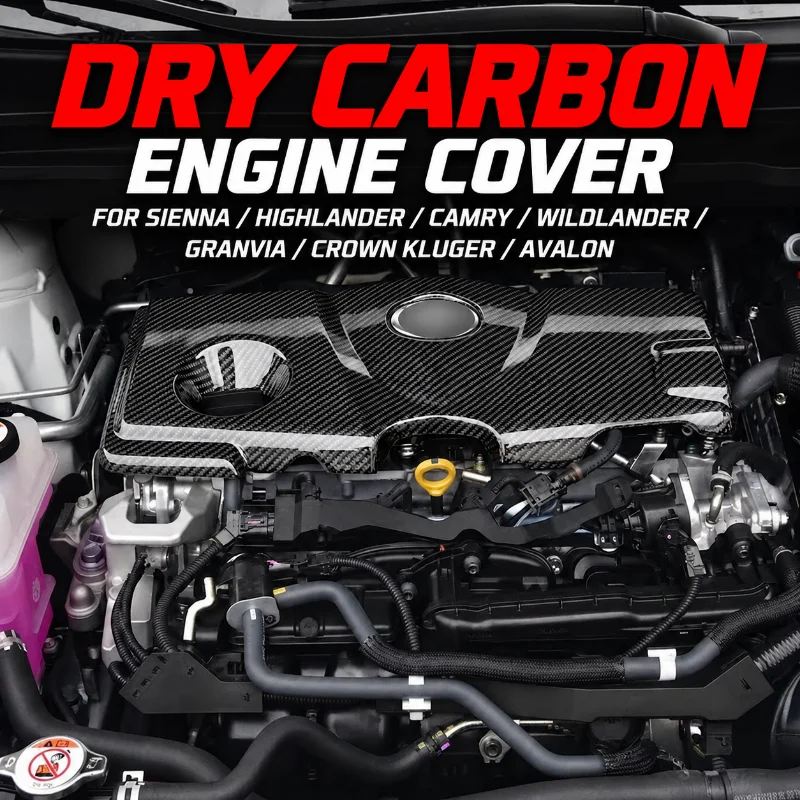 Real Dry Carbon Fiber Engine Cover Trim Panel for Sienna Highlander Camry Wildlander Granvia Crown Kluger Avalon 2.5L Hybrid Kit