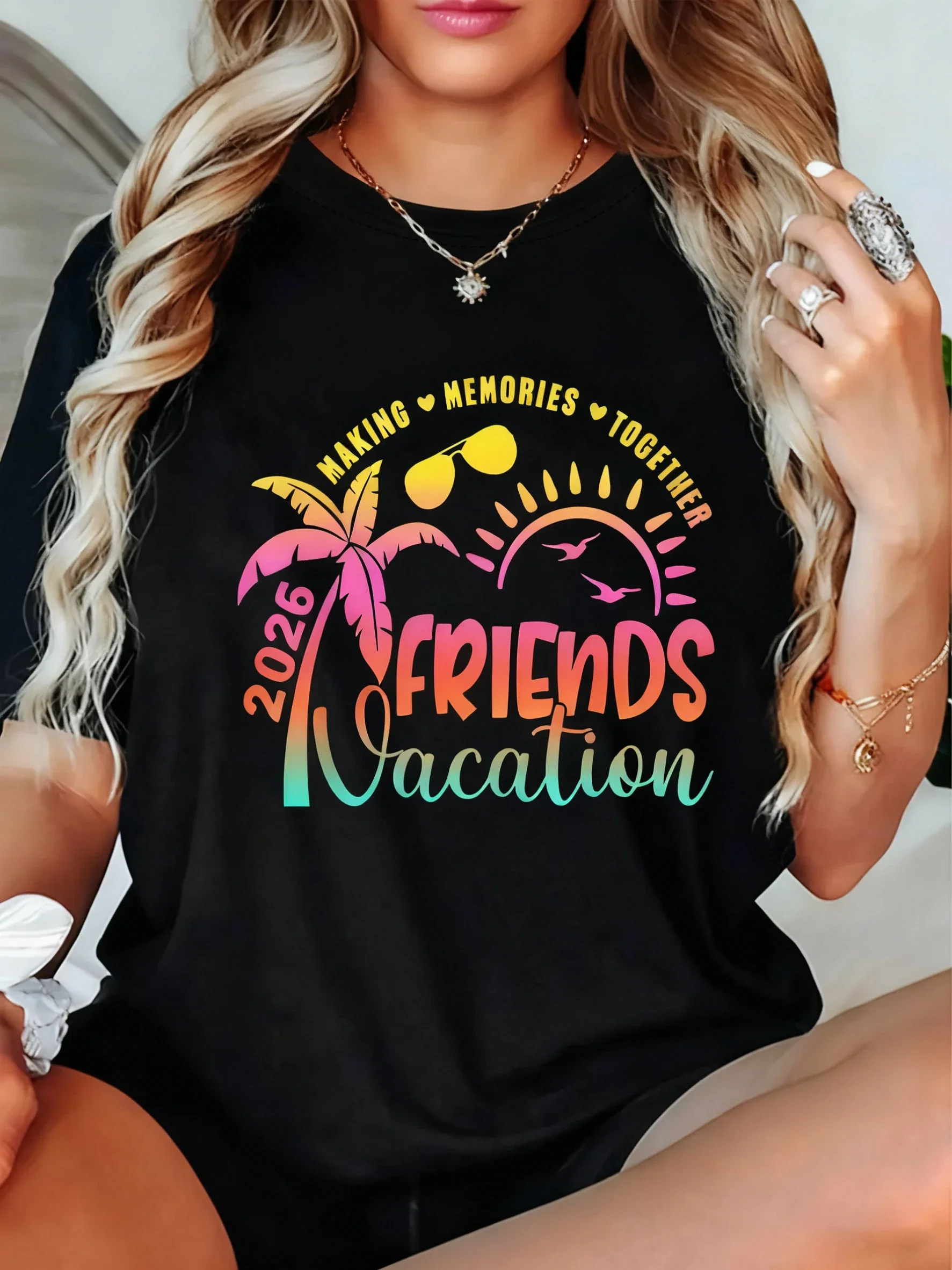 

Women's Short Sleeve T-shirt MAKING MEMORIES TOGETHER FRIENDS Vacation 2026 Letter Print Casual Daily For Summer & Spring