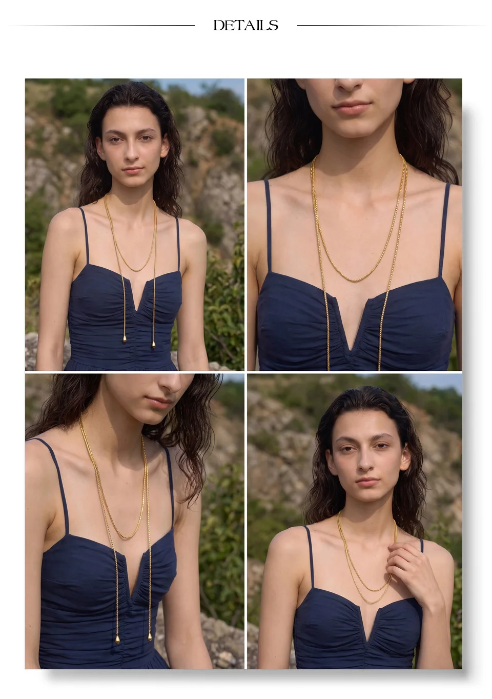 Yhpup 130cm Stainless Steel Chain Stackable Necklace 16K Gold Color PVD Plated Waterproof Distinctive Jewelry