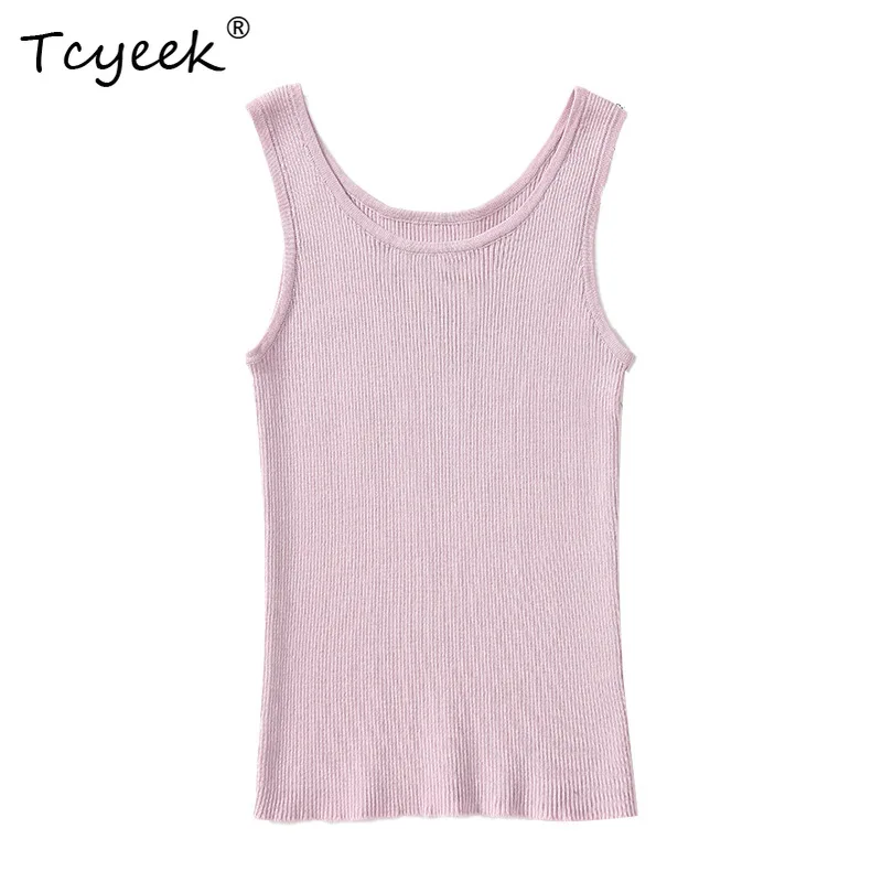 

Tcyeek, 30%Spun Silk Elegant Knit Camisole, Women O Neck Solid, Sexy Breathable Bottom Tank Top, 2024 Summer Autumn P48015QC