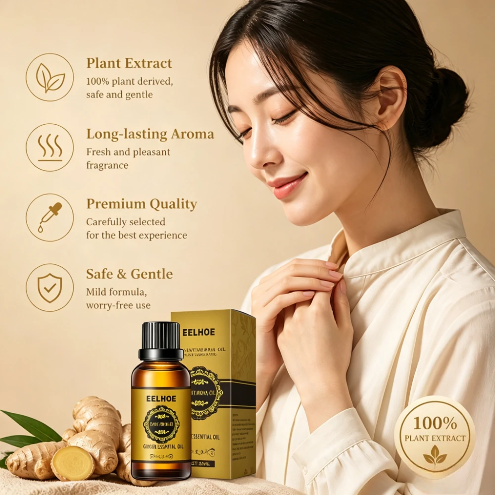 Ginger Essential Oil Natural Plant Aroma Massage Oil Nourish Warm Body Relieve Discomfort Moisturizing Body Care Oil 30ml