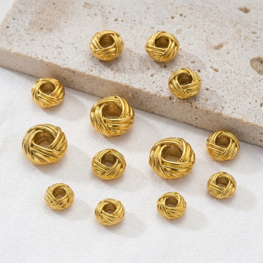 10pcs/Lot Stainless Steel Textured Loose Spacer Beads Separators For DIY Bracelets Necklaces Jewelry Making Findings Materials