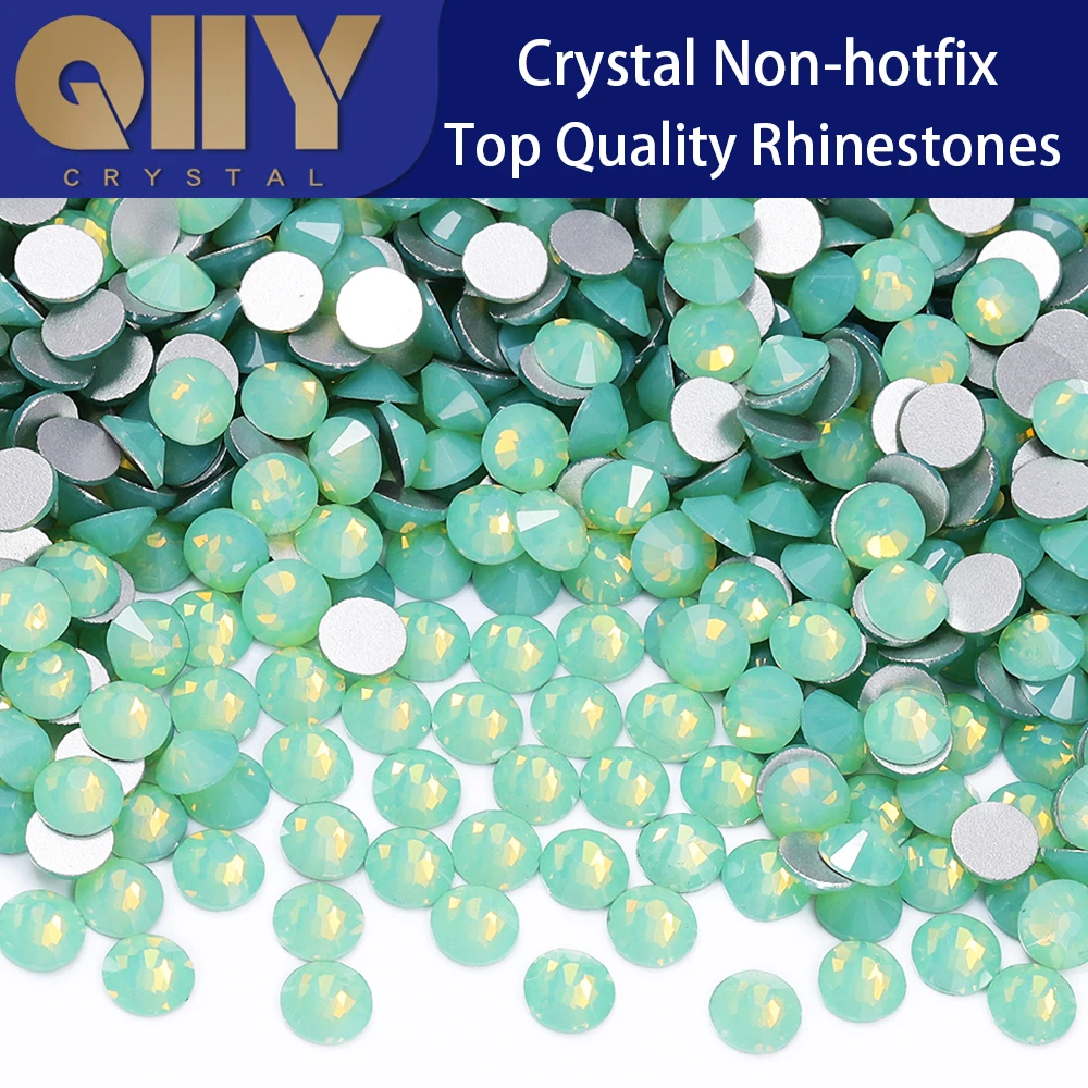 QIIY SS3-SS30 Green Opal Crystals For Nails Non-hotfix Party Dresses Nail Stickers False Nails With Glue Nail Gems