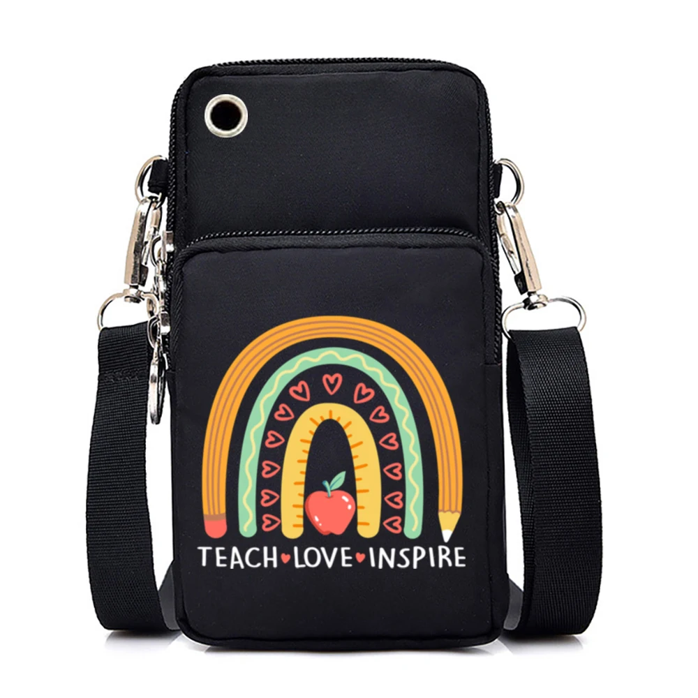 Blessed Teacher Print Women Men Mobile Phone Bag Vintage Teacher Gifts Cartoon Purse Fashion Wristlet Bags Teacher CrossBody Bag