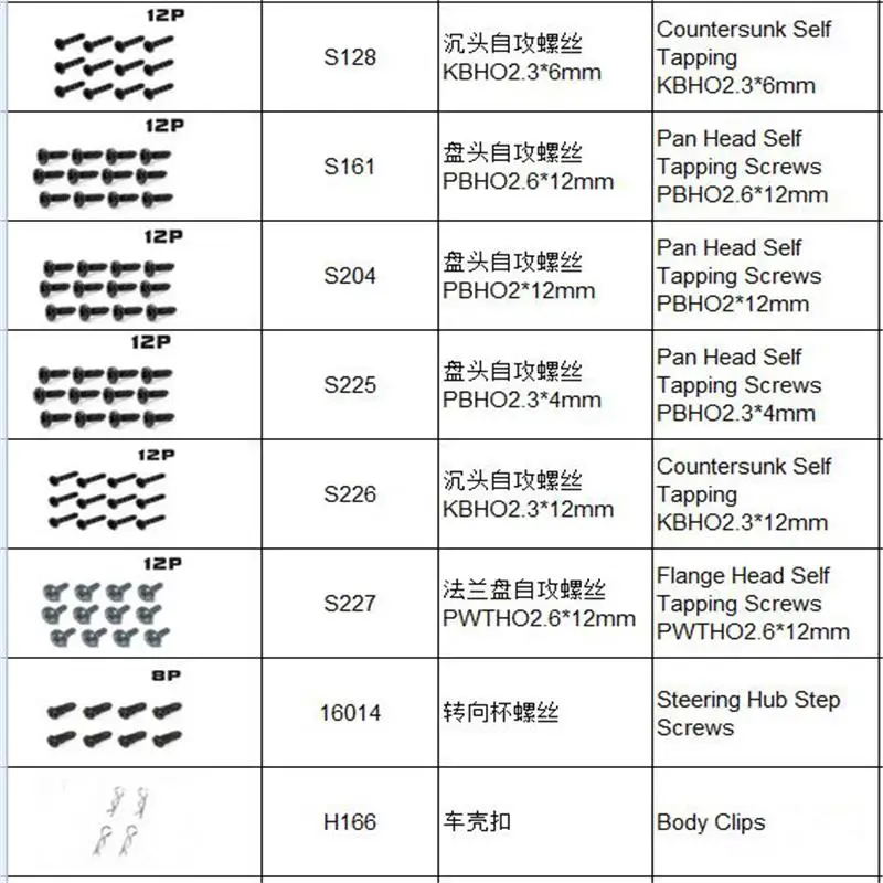 HBX 16889A 16889 SG1601 SG1602 RC ricambi auto cuscinetti a sfera/blocco ruote macchie/viti/clip corpo