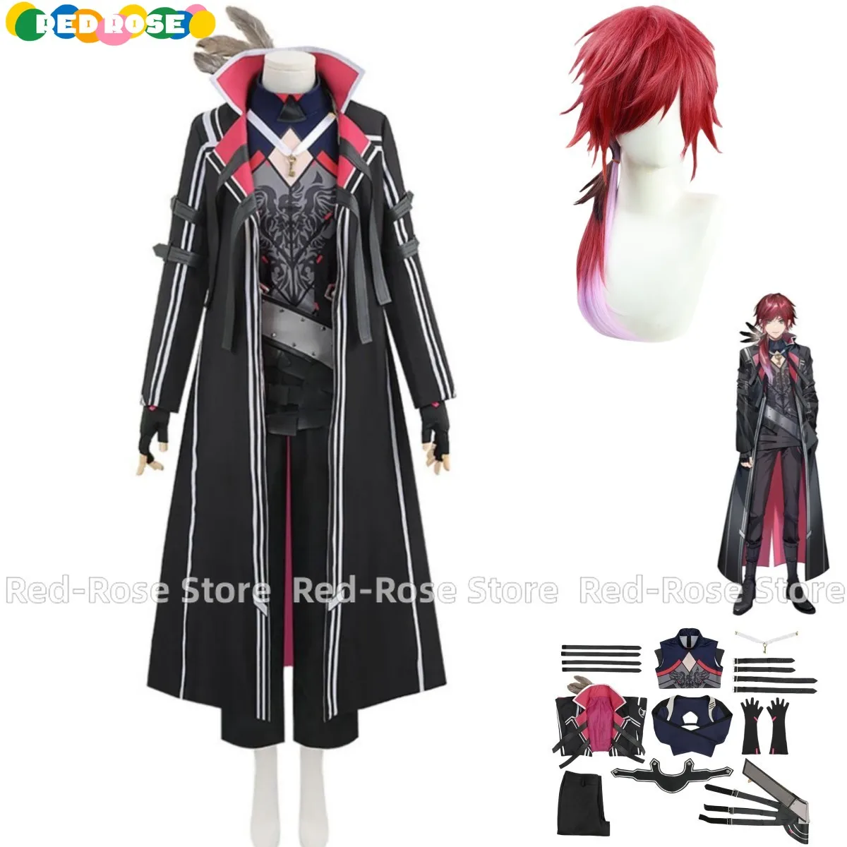 Anime Virtual YouTuber Lauren Iroas Cosplay Costume VTuber Black Long Trench Coat Uniform Full Set Wig Man Woman Christmas Suit