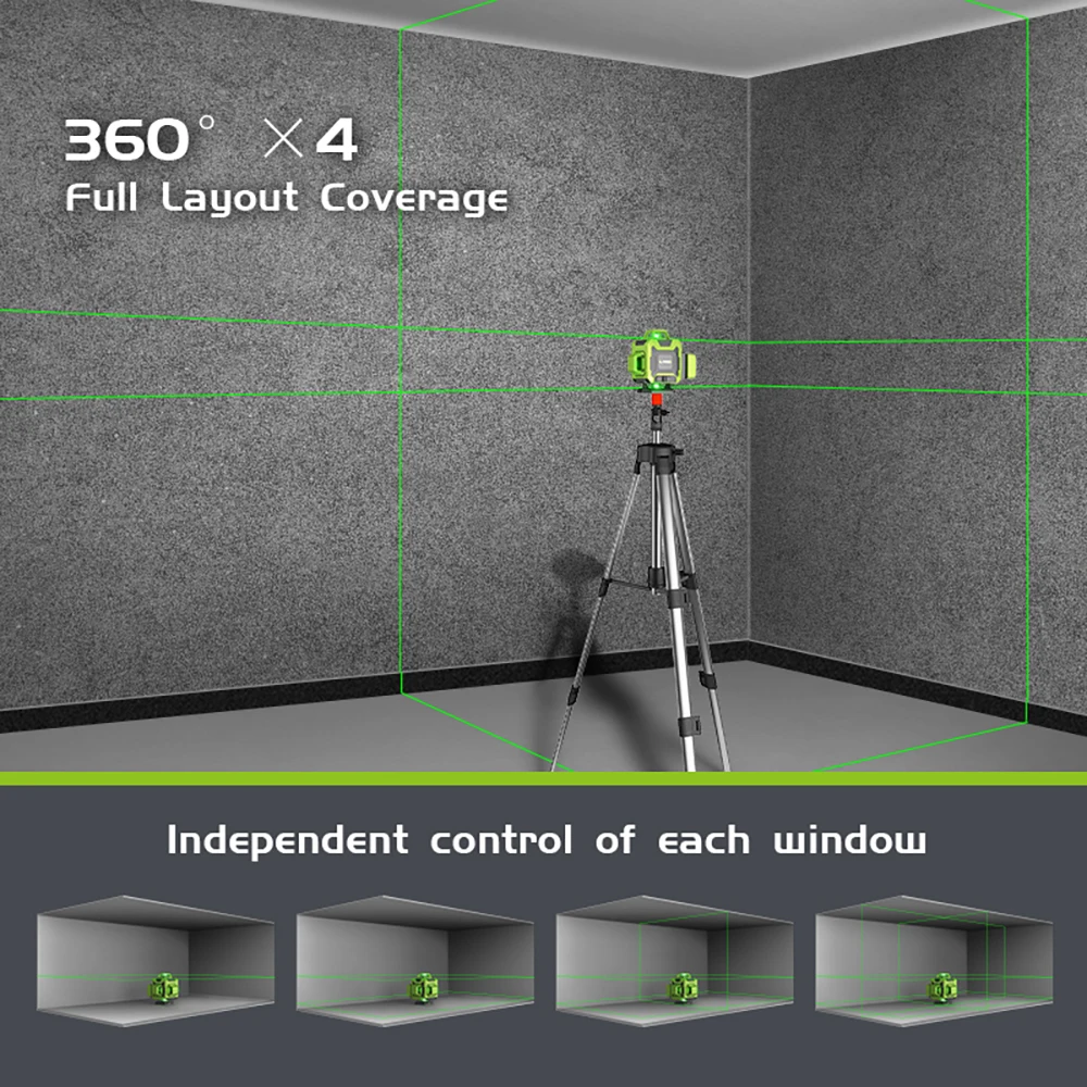 LFINE Laser Levels 4D 16 Lines 8 Lines Horizontal Vertical Cross Green Laser With Remote Control 360 Self-leveling Laser Level