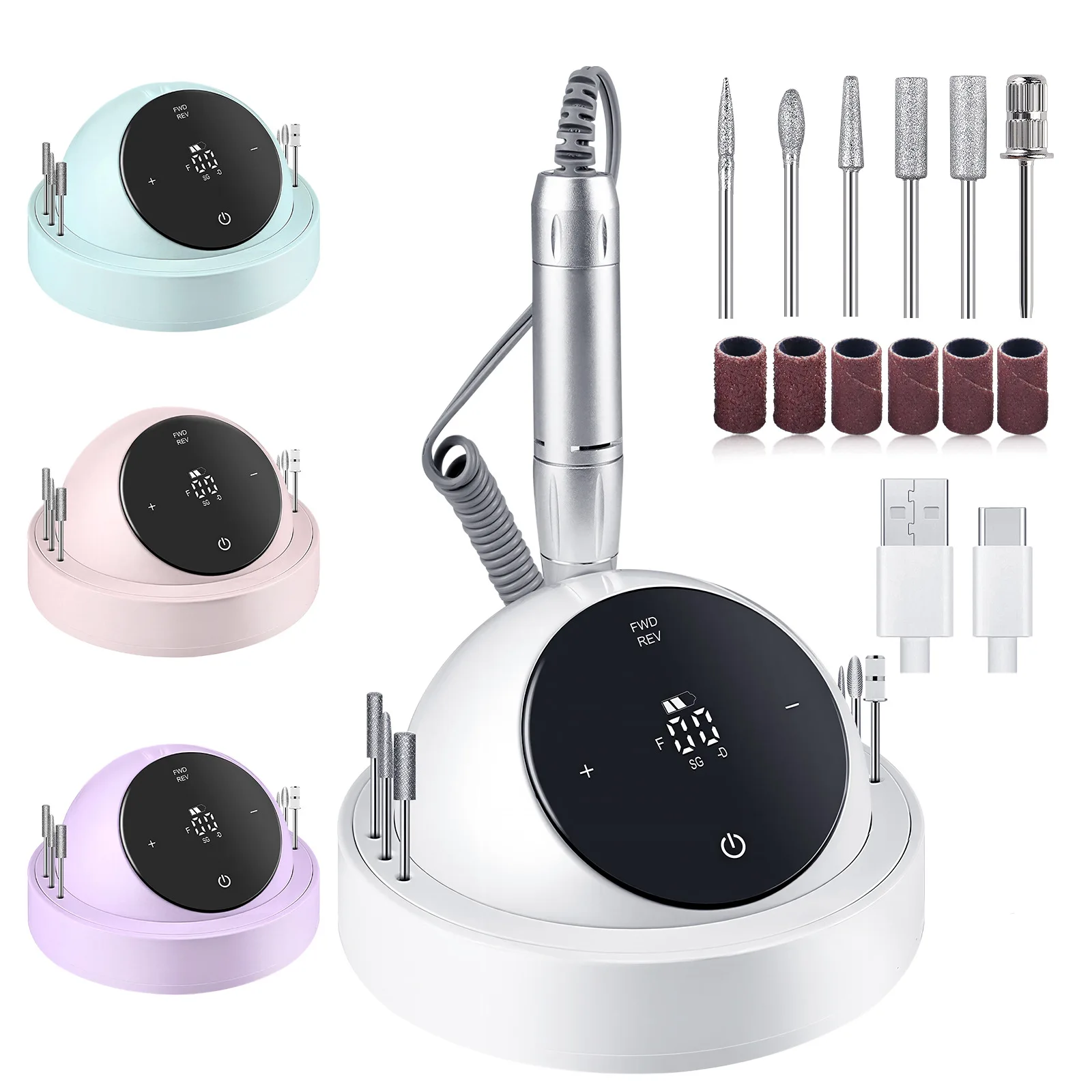 45000rpm Manicure Drill Machine Electric Nail Lathe Sander LED Display Gel Nails Polishing Home Manicure Salon Tools