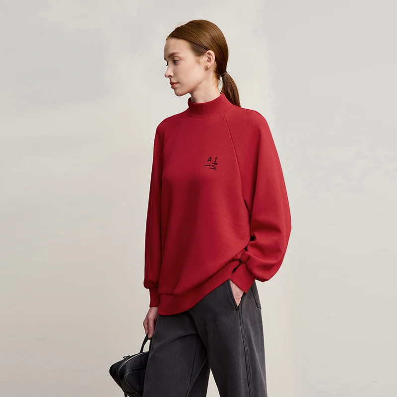 AMII Women's Sweatshirt 2025 Winter New Christmas Casual Knitting Sweatshirts Woman Cotton Embroidery Long Sleeves Top 12544189