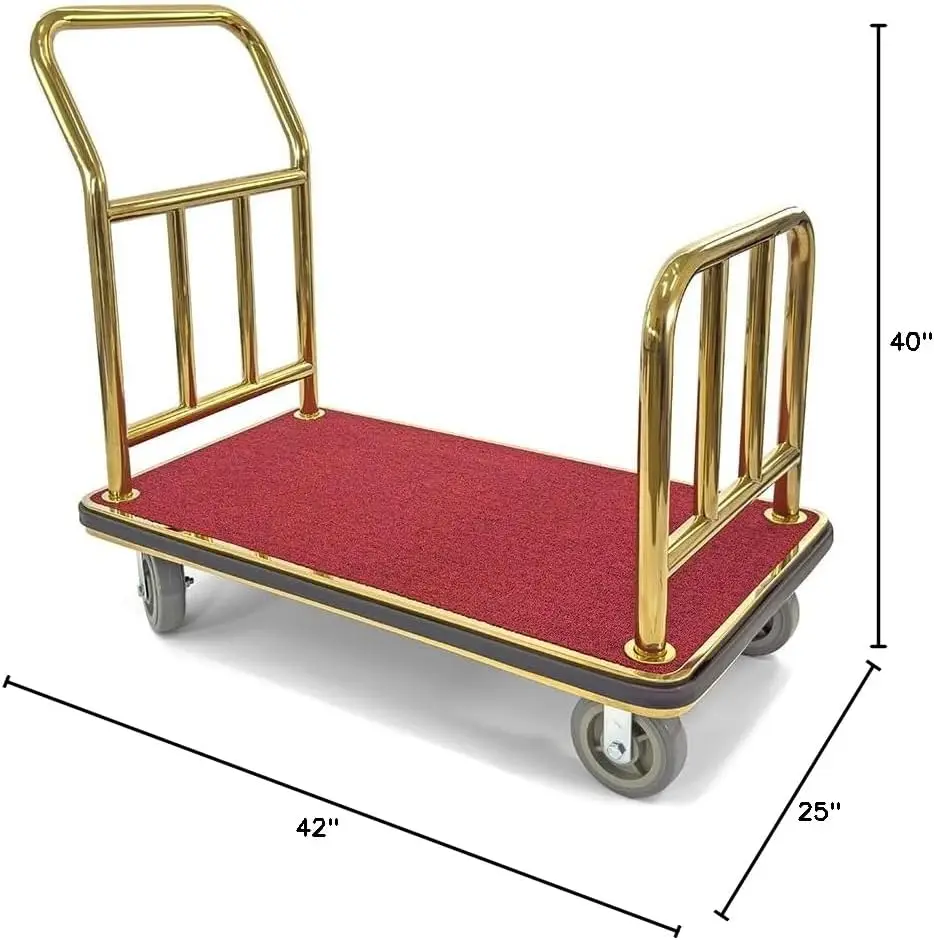 Bellman's Cart  Rectangular Red Carpet Base  Steel Deluxe Platform Truck  Gold.