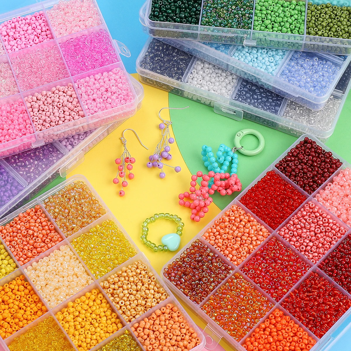 Glass Beads Set for Bracelet Making Spacer Loose Beads with Storage Box Tube Beads Kit for DIY Craft Necklace Charms 12 Colors