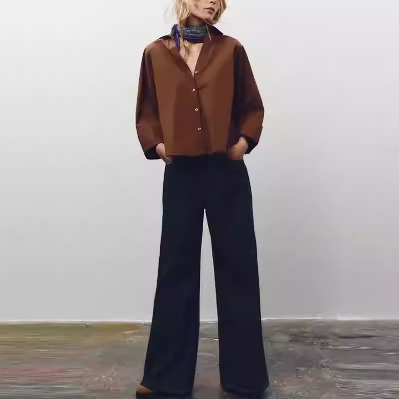 เสื้อผ้าแฟชั่นผู้หญิง Z รุ่นใหม่ ปี 2025 แขนยาวทรงหลวม คอพับ สวมใส่สบาย เหมาะสำหรับใส่ในชีวิตประจำวัน