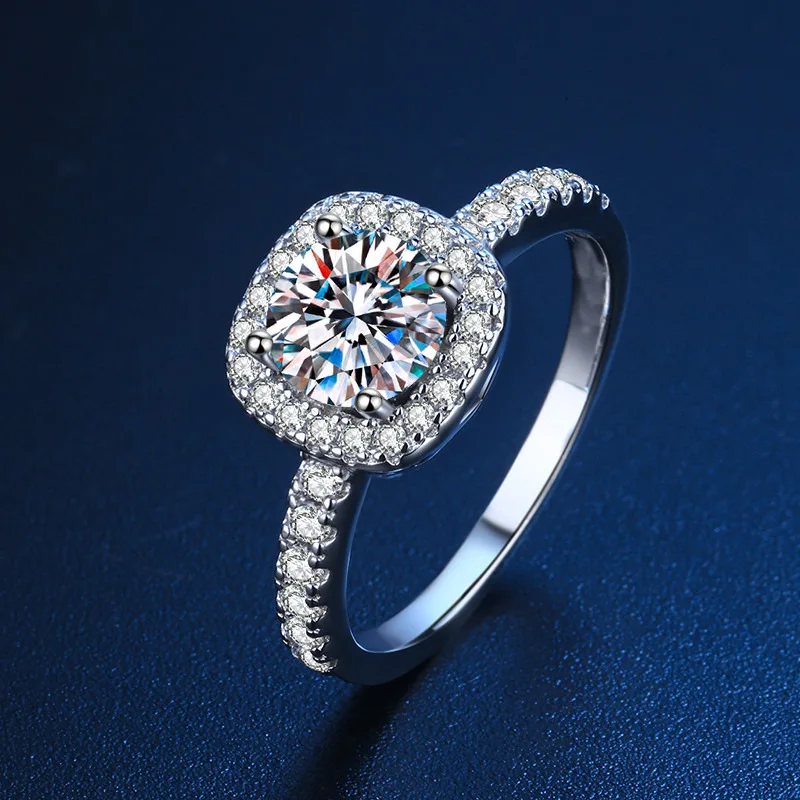 

D Color Moissanite Ring Delicate Square 925 Sterling Silver Sparkling Lab Diamond Ring For Women Wedding Statement Jewelry Anel