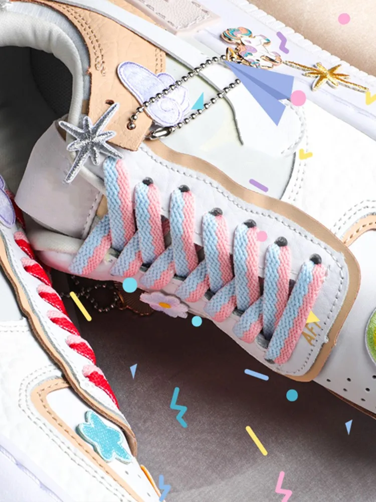 1 Paar flache, farblich abgestimmte Schnürsenkel für Sneaker, Macaron-farbene, hohlgewebte Schnürsenkel, bunte Regenbogen-Schnürsenkel für Damen und Herren. – Detail 9