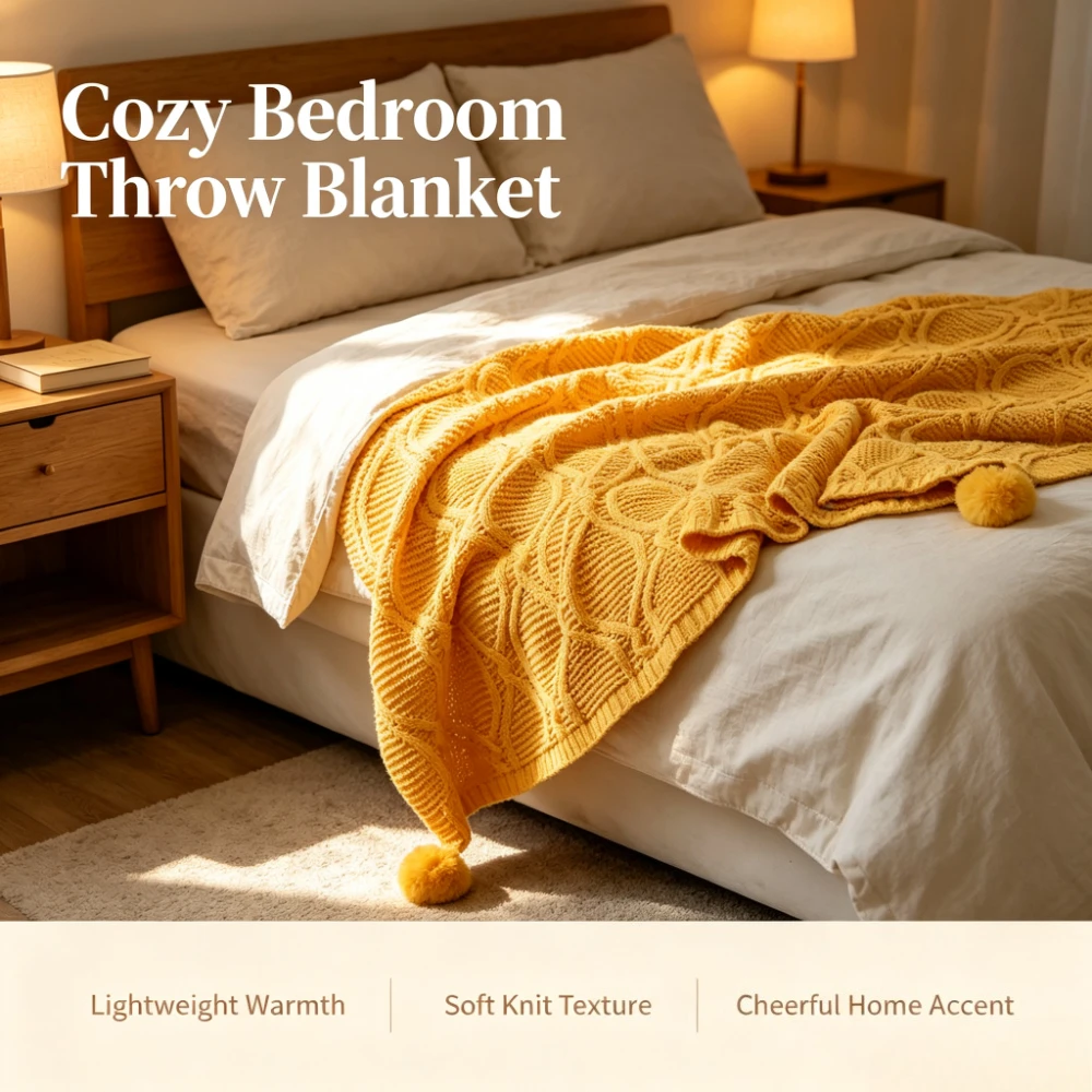 Soft Nordic Knitted Throw Blanket Wool Ball Craft Decoration Cover for Bed Sofa Office Outdoor Travel Aircondition Use
