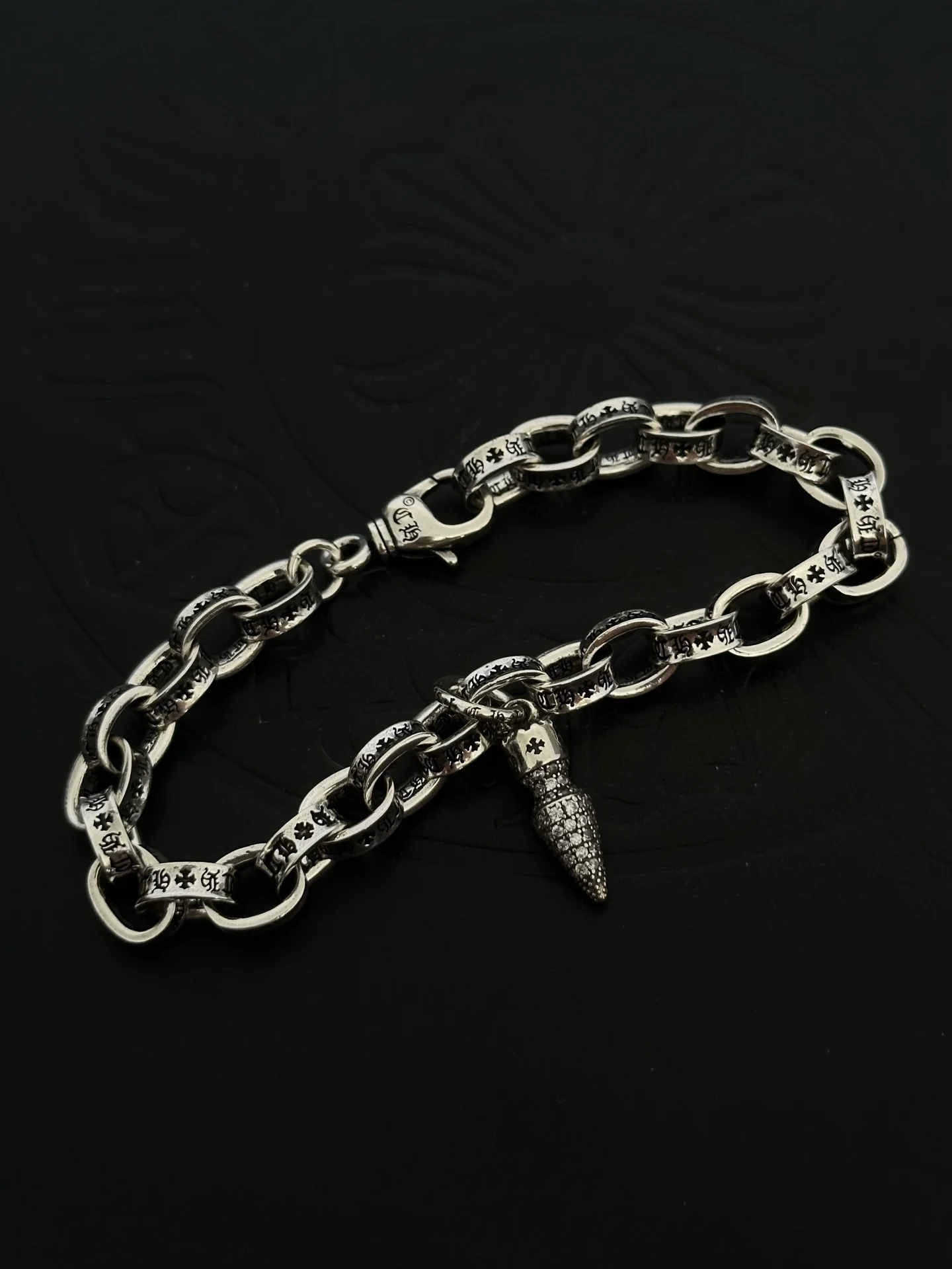 S925 sterling silver retro old charm nail cross pendant couple bracelet light luxury daily versatile accessories