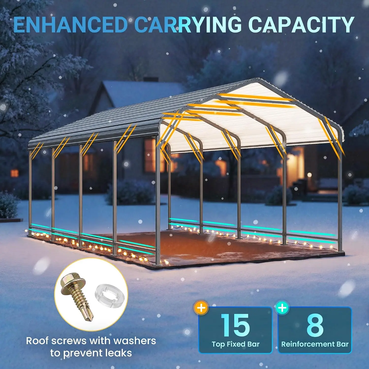 12 x 20 FT Metal Carport, Heavy Duty Carport with Thicker Frame and Base, UV-resistant & Waterproof All-Weather, Customized