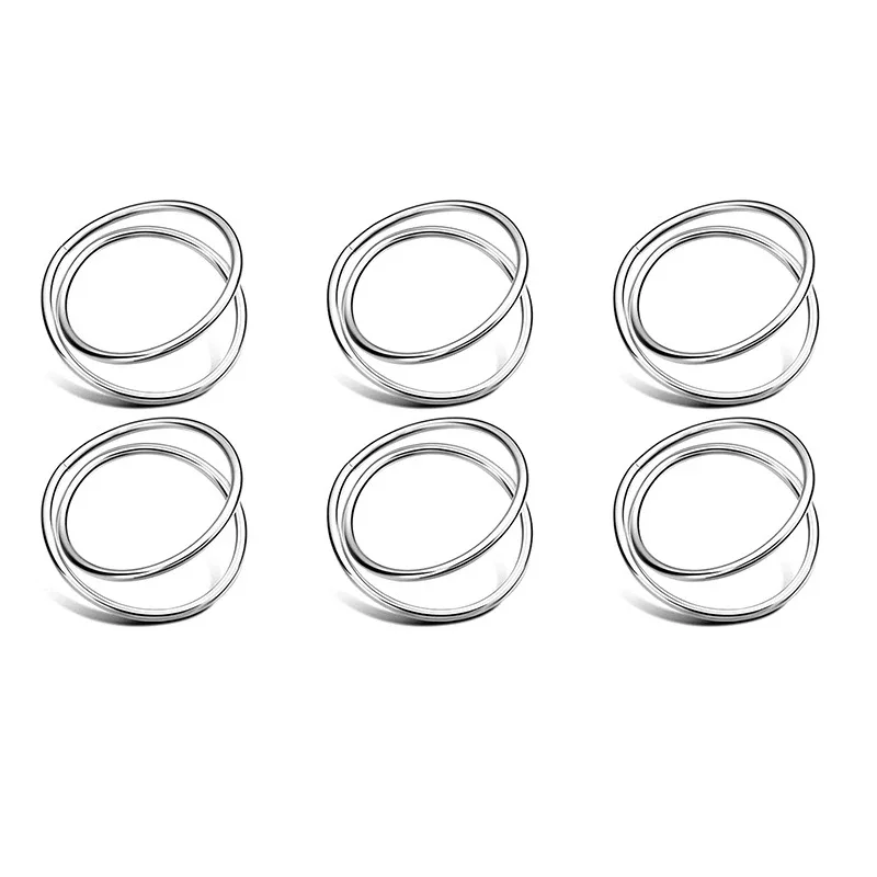 6pcs Cross 2-Circles Napkin Rings Sliver Golden Table Metal Holder Dump Simple Minimalist Decor for Party Wedding Home Napkin