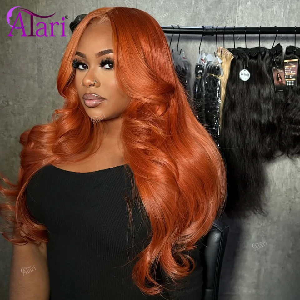 حرق البرتقال 5x5 إغلاق الجسم موجة شعر مستعار شفاف 13x4 13x6 الدانتيل أمامي الزنجبيل البرتقالي اللون شعر مستعار البرازيلي خصلات الشعر المستعار الإنسان