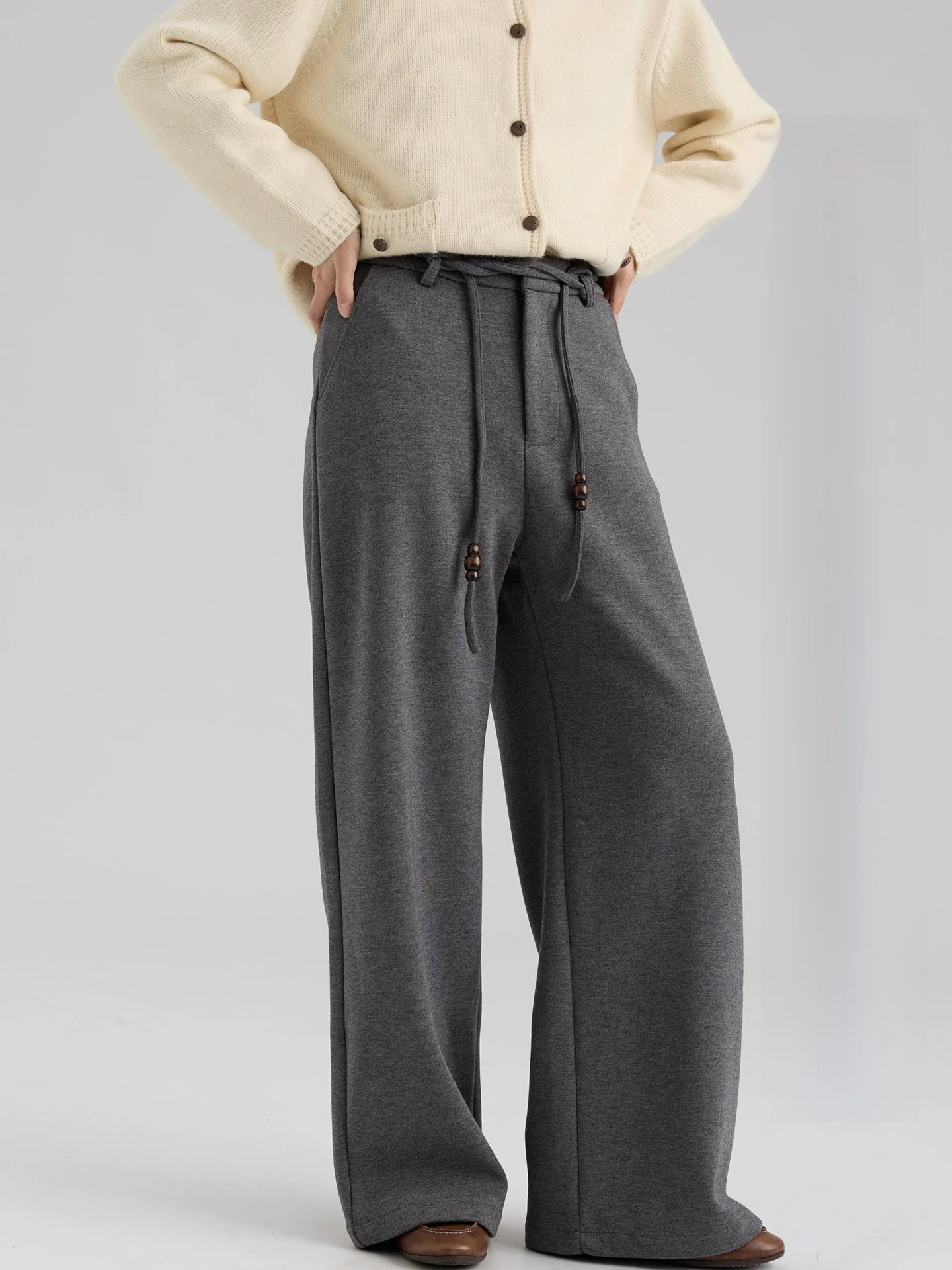 

Новые весенние повседневные брюки для женщин: свободные, облегающие, с высокой талией, драпированные, на шнуровке, широкие штанины, длинные, для работы, в корейском стиле.