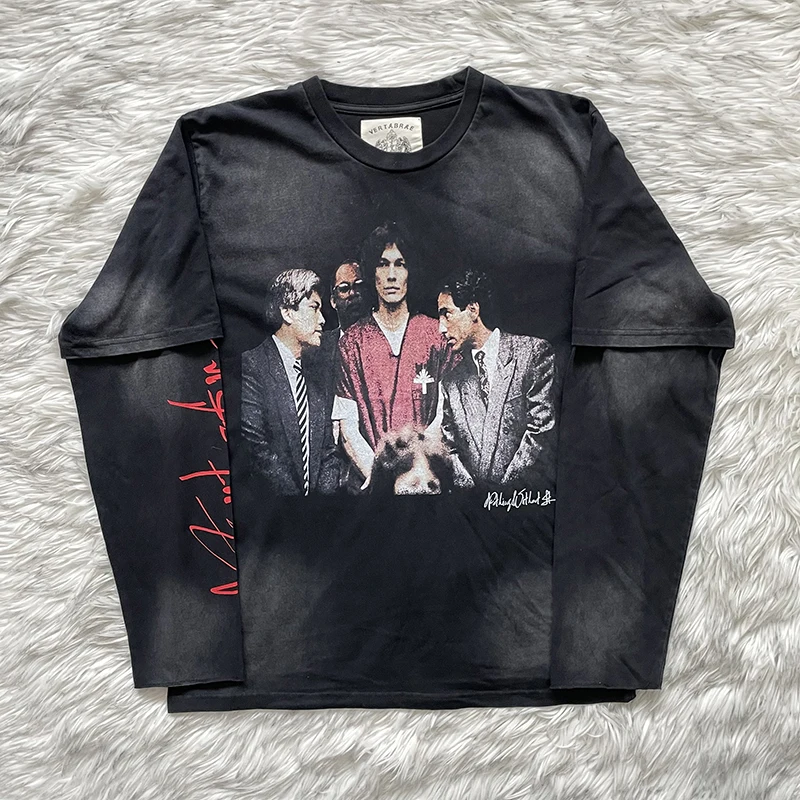Pure Cotton Long Sleeve T-Shirt Vertabrae Stalker Double Sve Tee Youth Fashion Breathable Comfortable Unisex round Neck Top