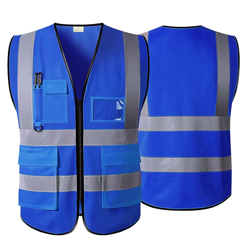 Hi vis Safety Vest Reflective With Zipper and Pockets Construction Workwear