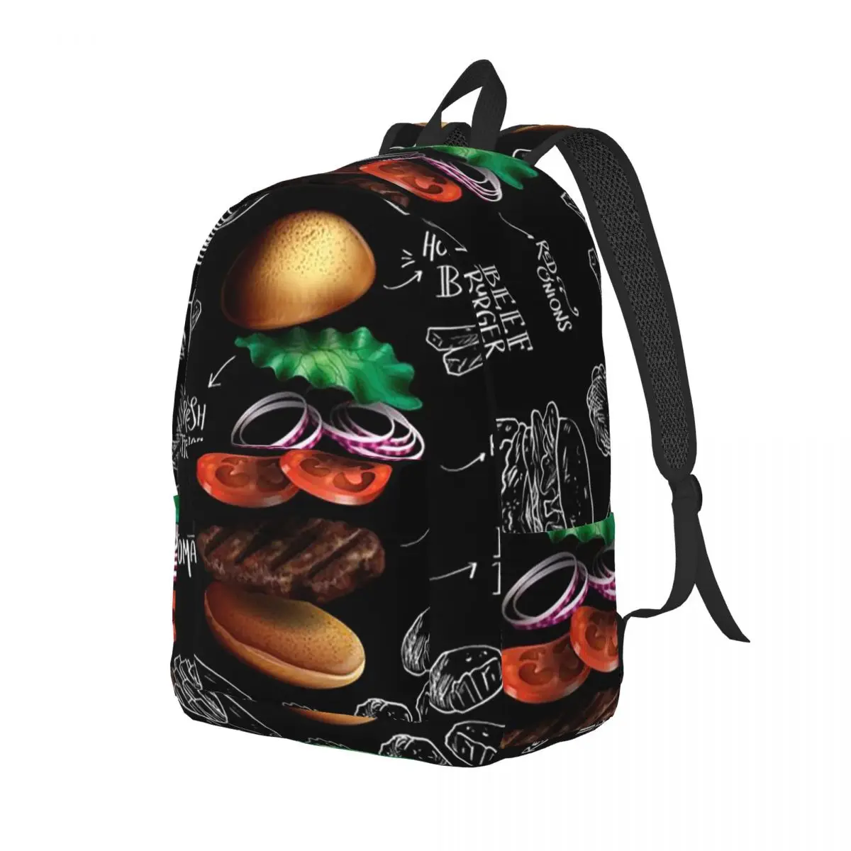 

Coffee Hamburger Printed Backpack Daypack Large Capacity Children BookBag School Bag Shoulder Bags for Men Women