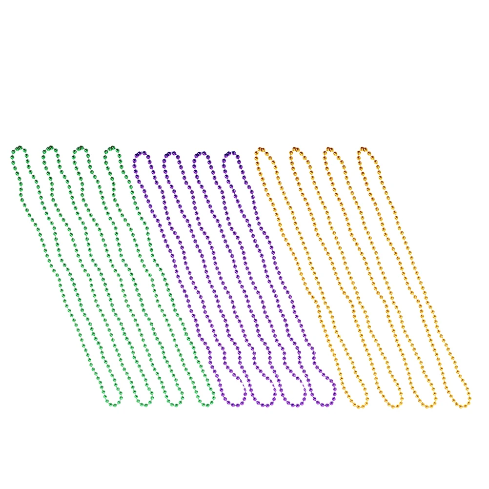 

12pcs Beaded Necklace Chain Yellow Green Purple Mardi Gras Carnival Party Festival Decorations Plastic Lightweight Comfortable