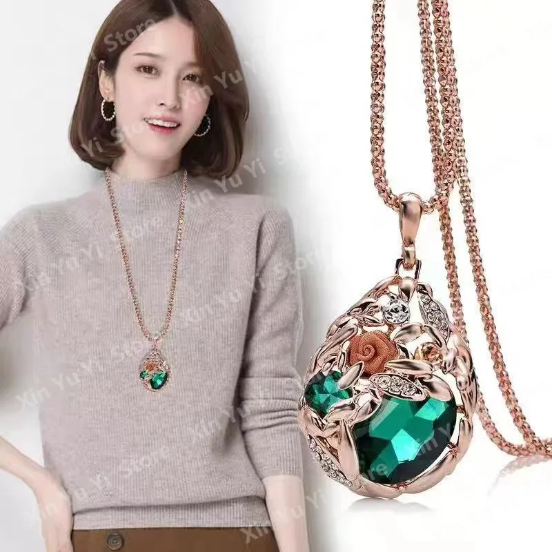 High End Versatile Long Necklace Women Autumn Winter Simple Sweater Chain Fashionable Temperament Clothing Accessories Pendant
