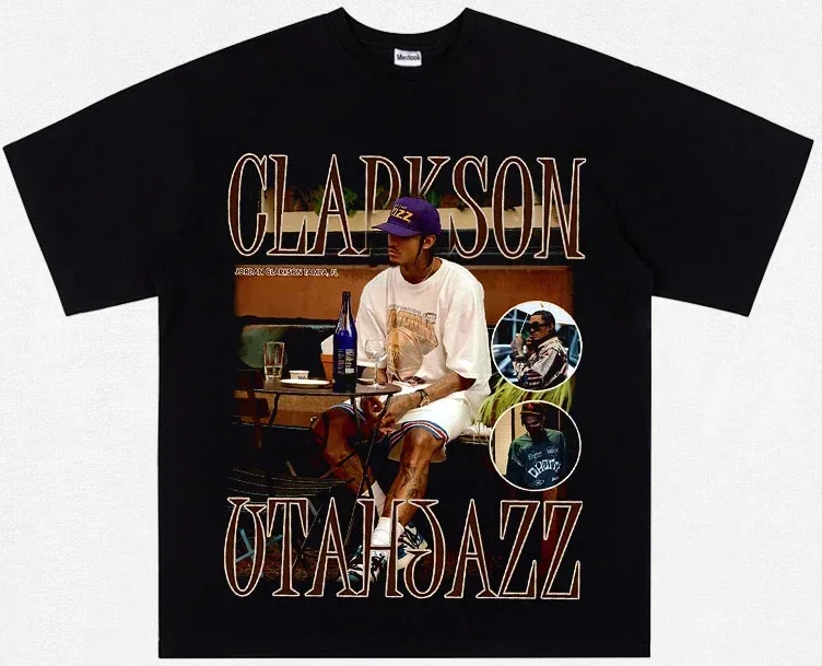 Clarkson Vintage Nba Clarkson American Vintage Loose-fitting Print Short-sleeved Oversized T Shirt Harajuku Men Clothing