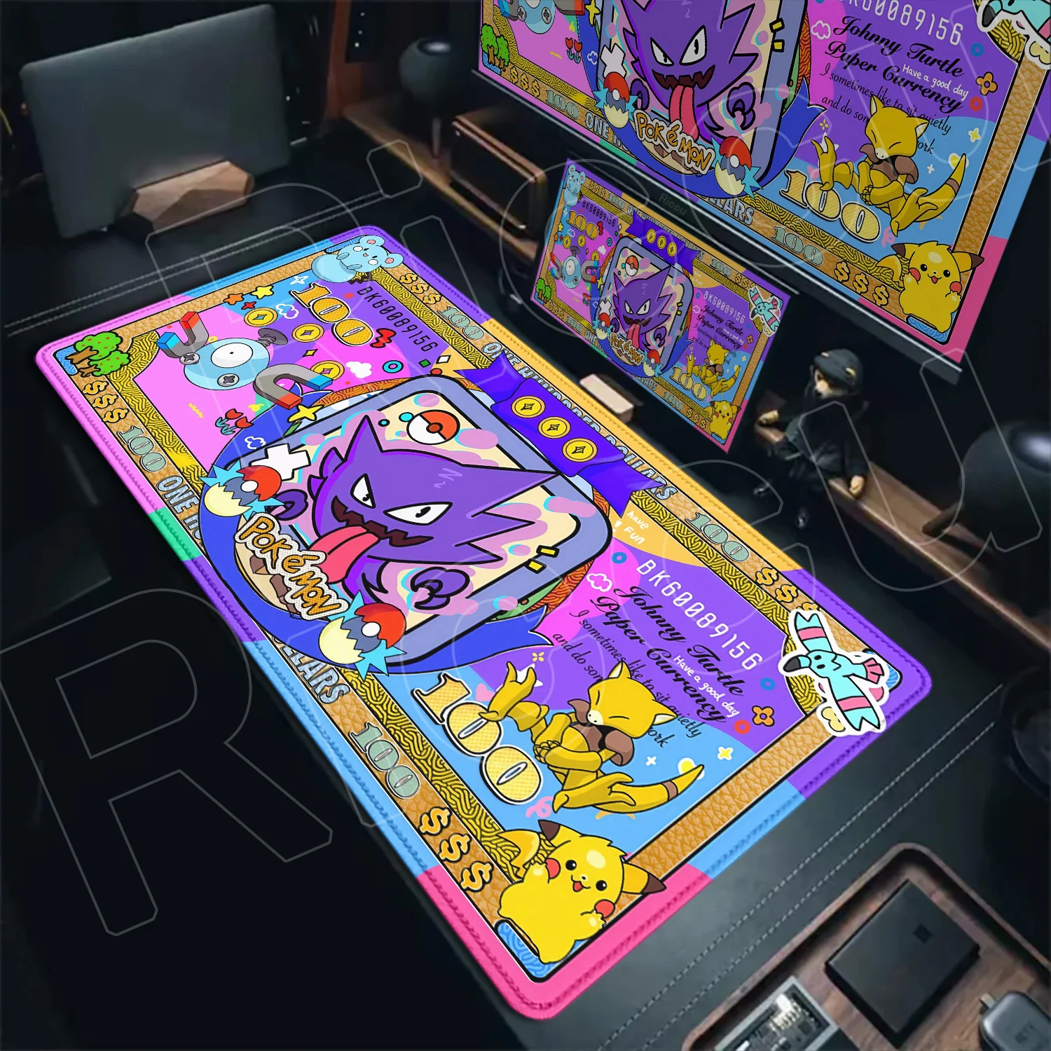 XXL HD Pokemon banknotes Kawaii Japan Anime Mouse Pad PC Accessories Eevee Gamer Keyboard Laptop Gaming Gengar Rubber Desk Mat