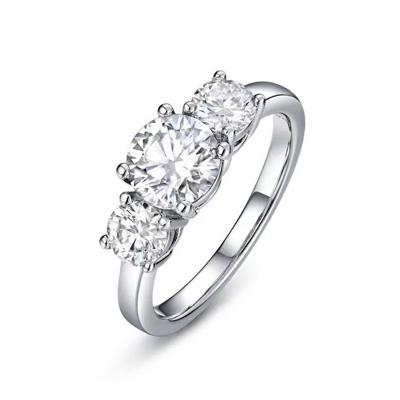 

S925 sterling silver light luxury atmosphere plated 18k white gold three diamonds high-end moissanite diamond women's ring