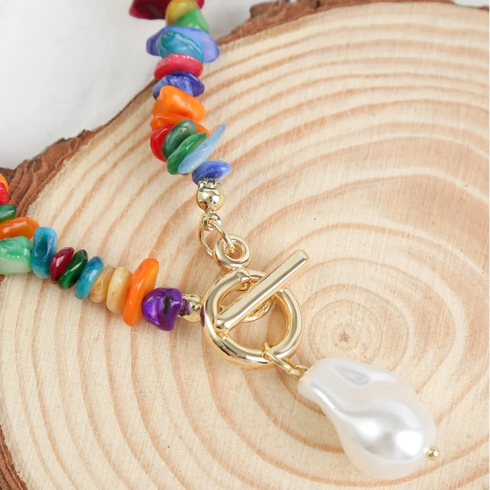 Ожерелье с пряжкой OT, имитация жемчуга, элегантное трендовое колье-чокер с камнем, милое сексуальное цепочка на ключицу в богемном стиле