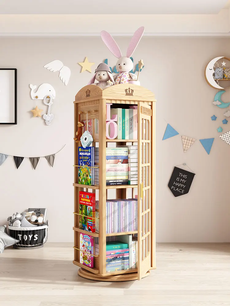 

Solid wood rotating bookshelf with door storage cabinet Narrow cabinet Nordic student children's study