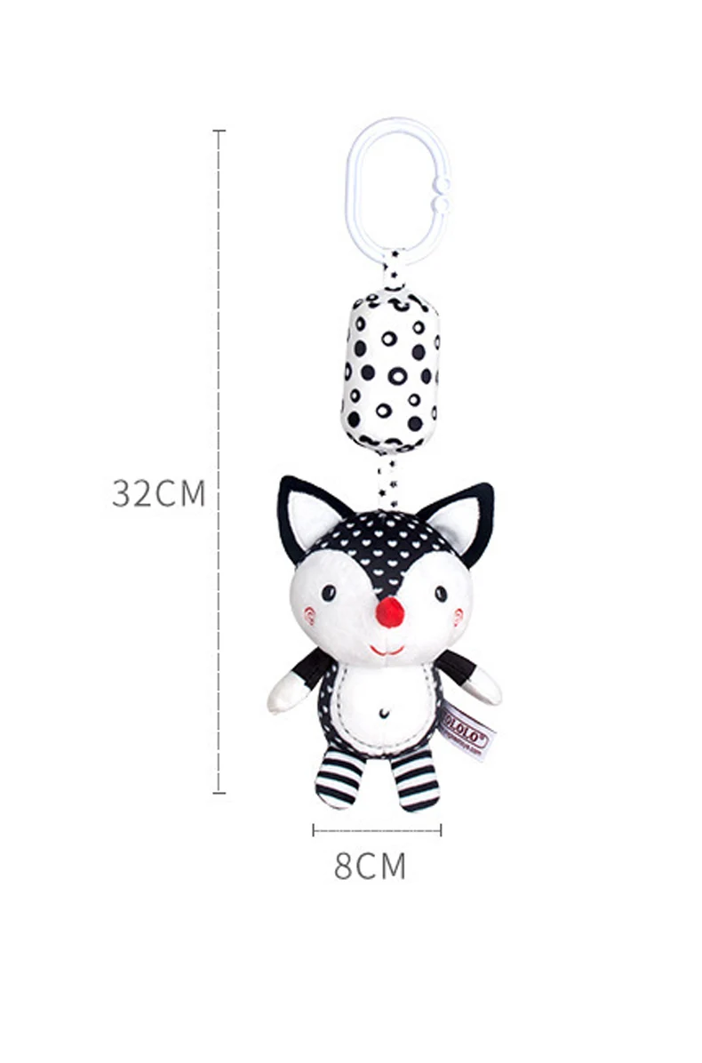 新生児用ソフトぬいぐるみガラガラおもちゃ、ベビーベッド、カーシート、ベビーカー用の吊り下げベル付き、黒と白の風鈴、教育ギフト