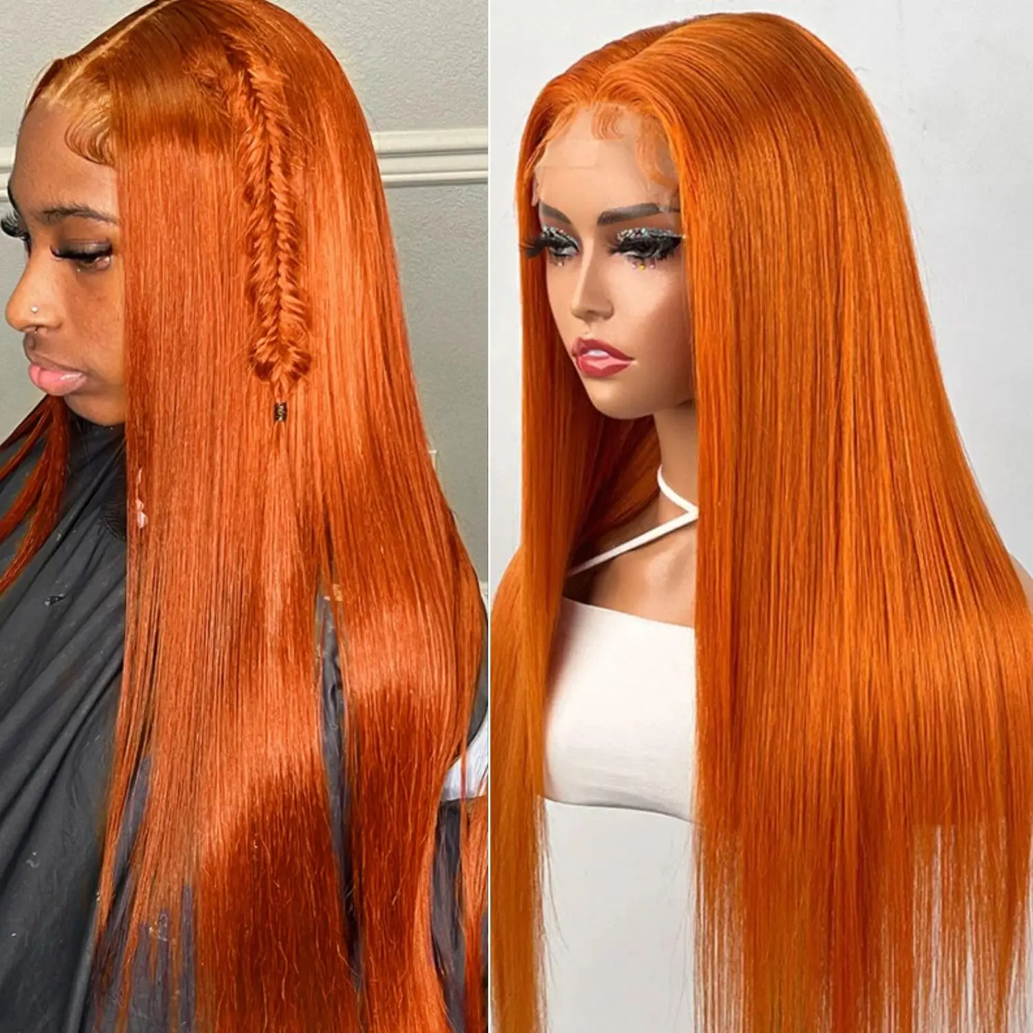 

30 Inch Ginger Orange Bone Straight 13x6 Lace Front Human Hair Wig Pre Plucked 13x4 HD Transparent Lace Frontal Wigs For Women