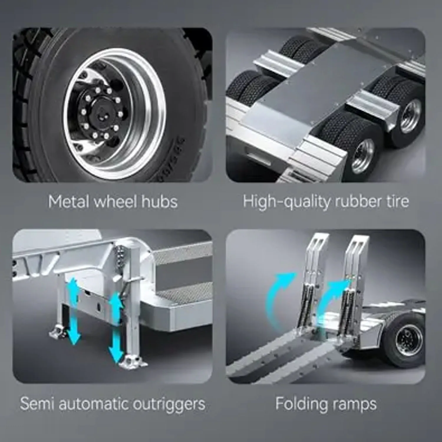 Remolque bajo de 2 ejes de Metal con cama plana 1/14 DoubleE E012 001 para camión Tractor de Control remoto E113 camión RC modelo de coche piezas de mejora